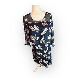 Ml Women’s Black Floral Print Illusion Neck Sheath Dress Size Medium